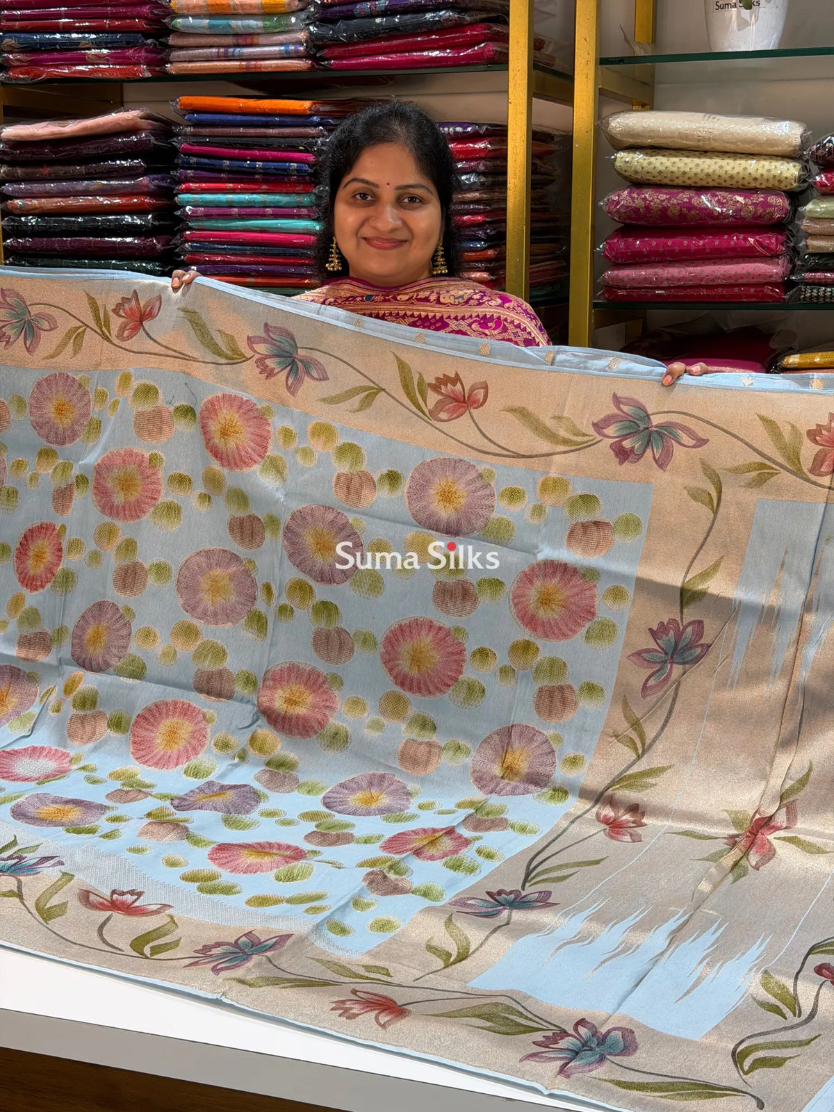 Moonga Silk Saree Powder Blue Color