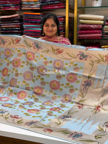 Moonga Silk Saree Powder Blue Color