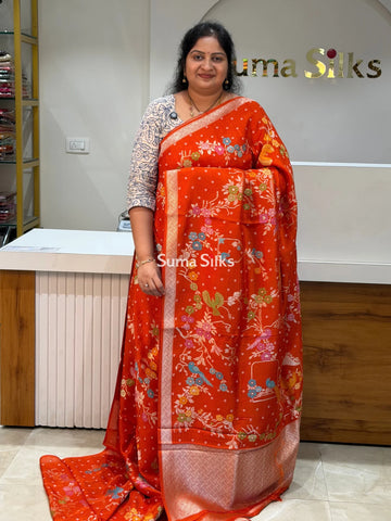Moonga Tussar Bandhani Saree Orange Color