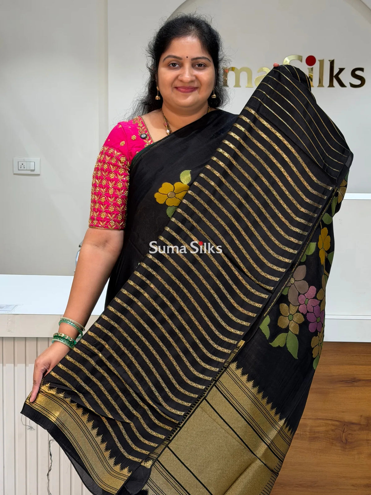 Viscose Crepe Floral Black Color