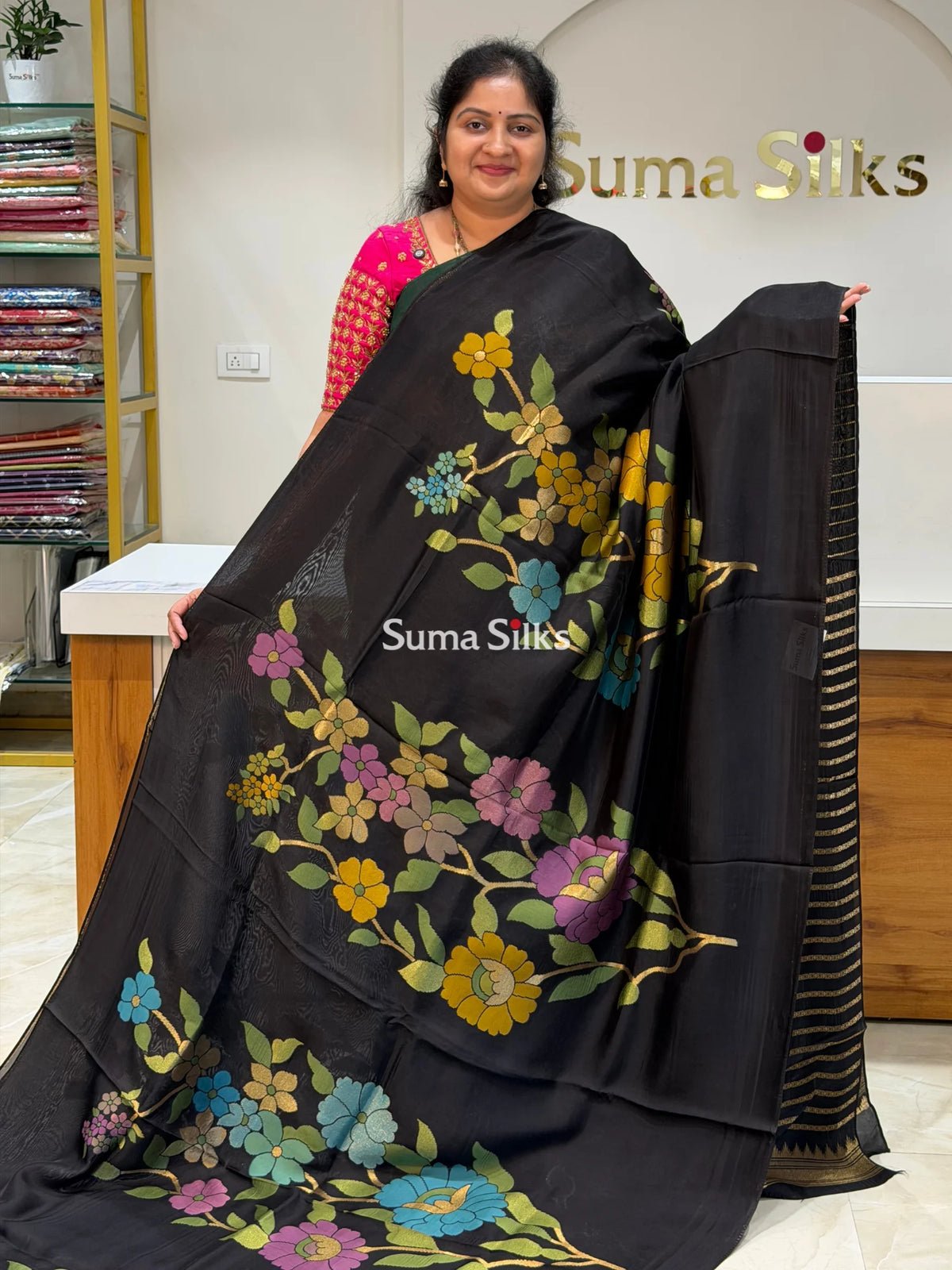 Viscose Crepe Floral Black Color