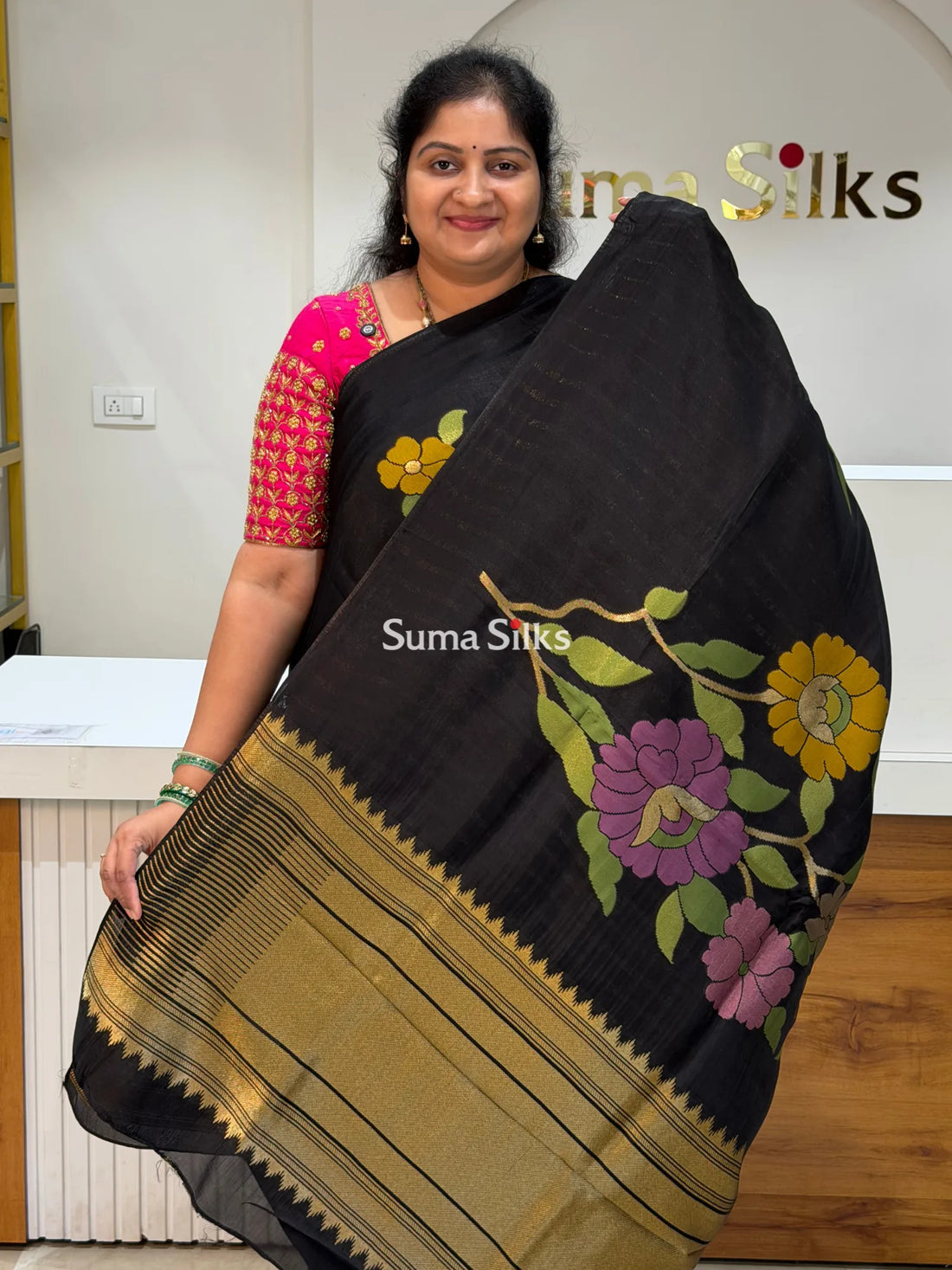 Viscose Crepe Floral Black Color