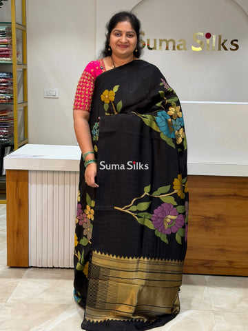 Viscose Crepe Floral Black Color