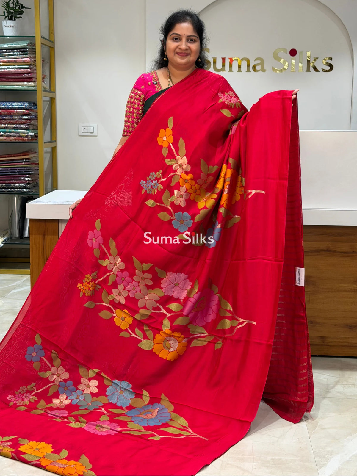 Viscose Crepe Floral Red Color Blouse
