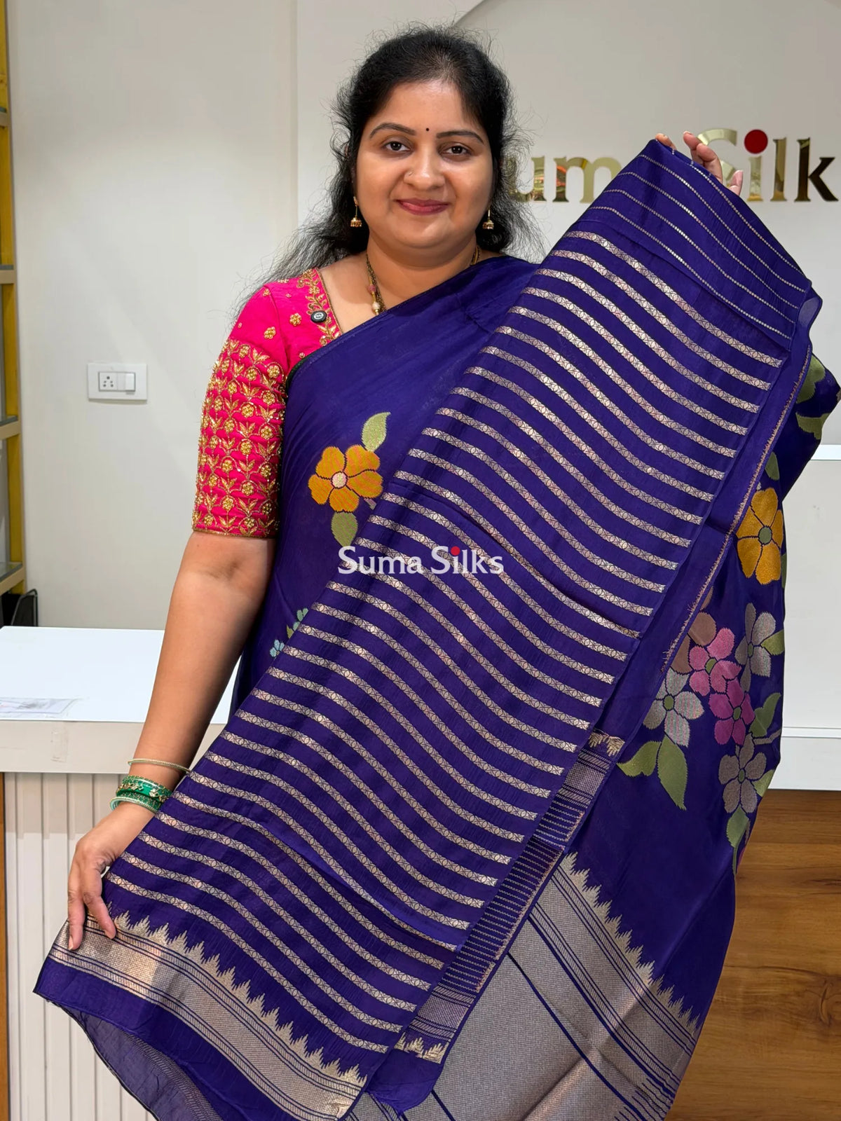 Viscose Crepe Floral Violet Color