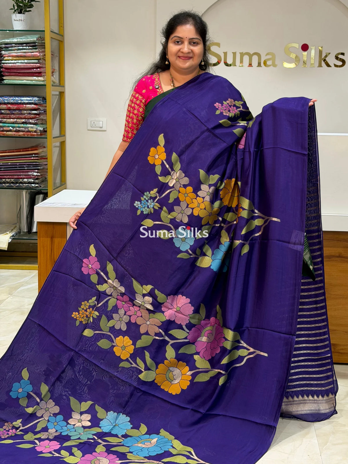 Viscose Crepe Floral Violet Color