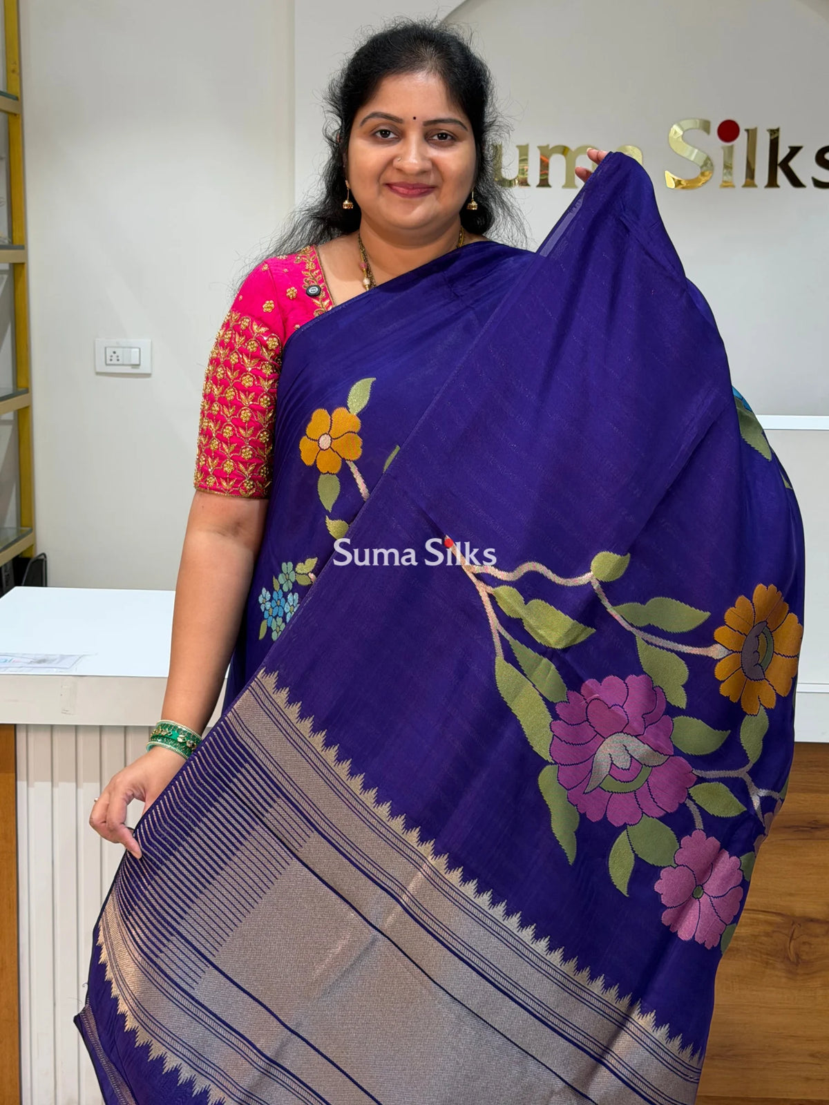 Viscose Crepe Floral Violet Color