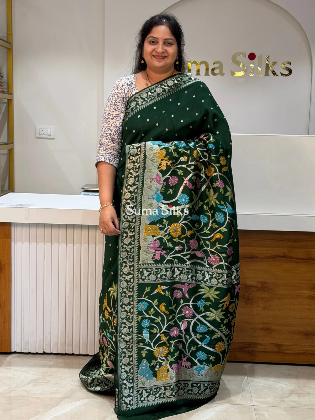 Moonga Tussar Georgette Saree Bottle Green Color