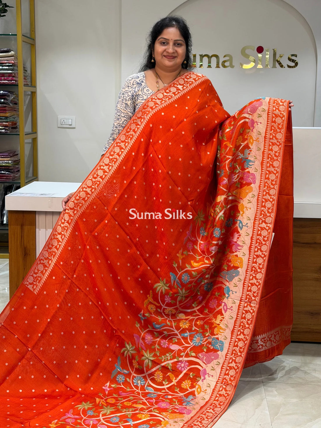 Moonga Tussar Georgette Saree Orange Color