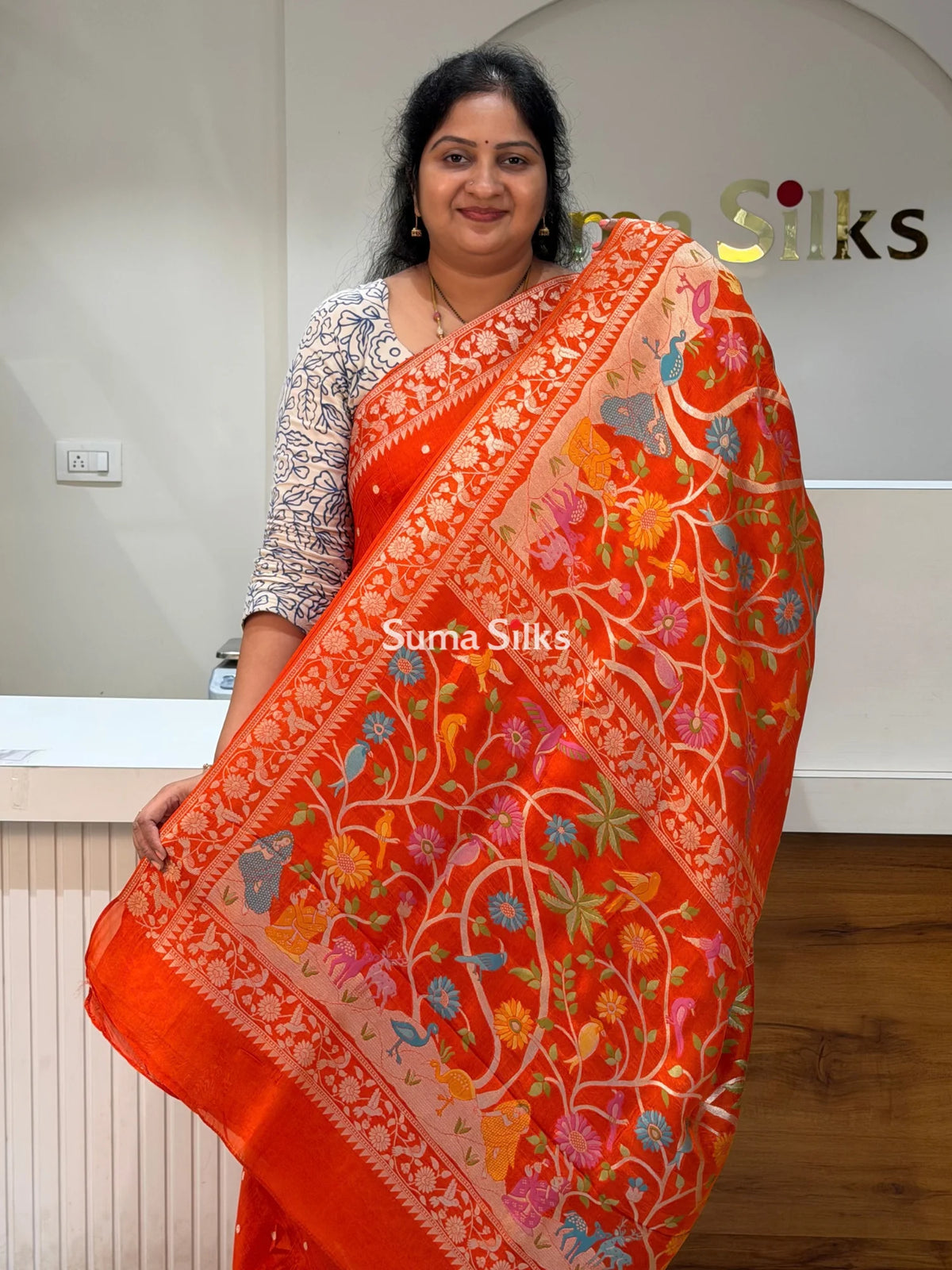 Moonga Tussar Georgette Saree Orange Color