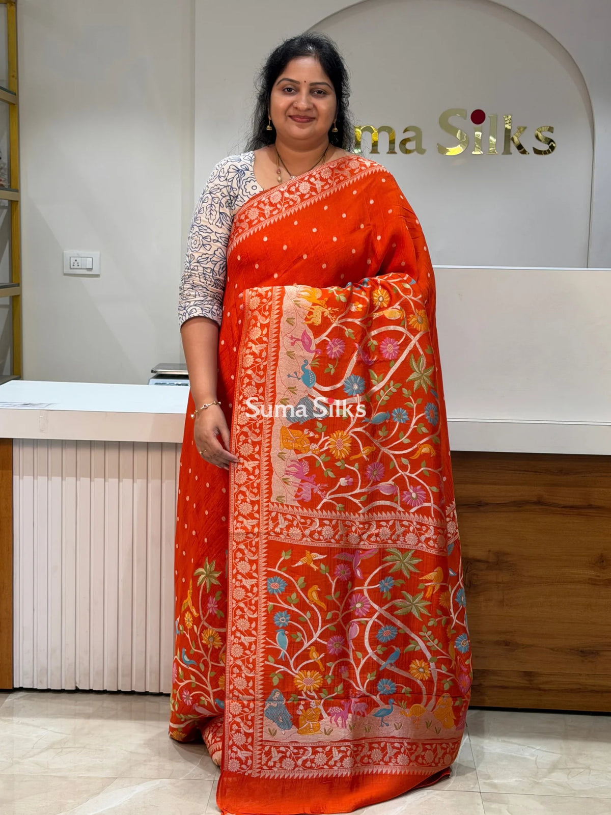 Moonga Tussar Georgette Saree Orange Color