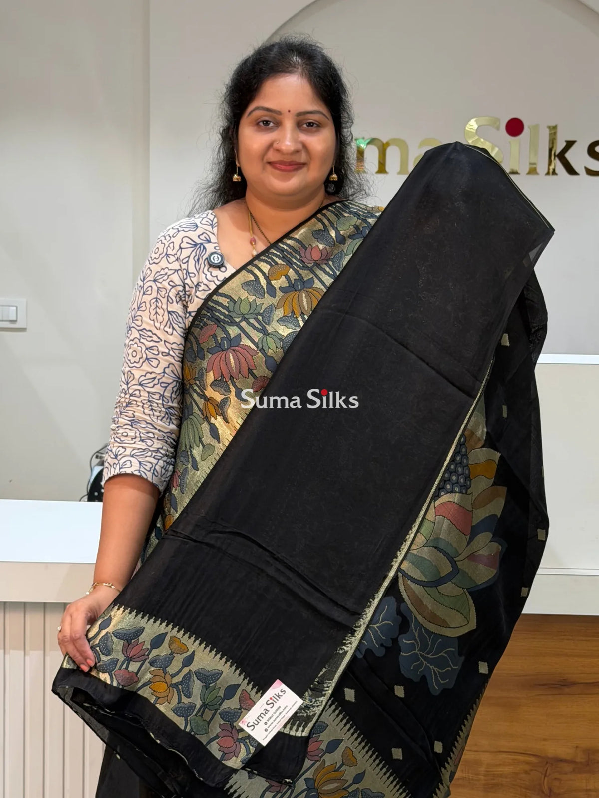 Moonga Tussar Lotus Black Color