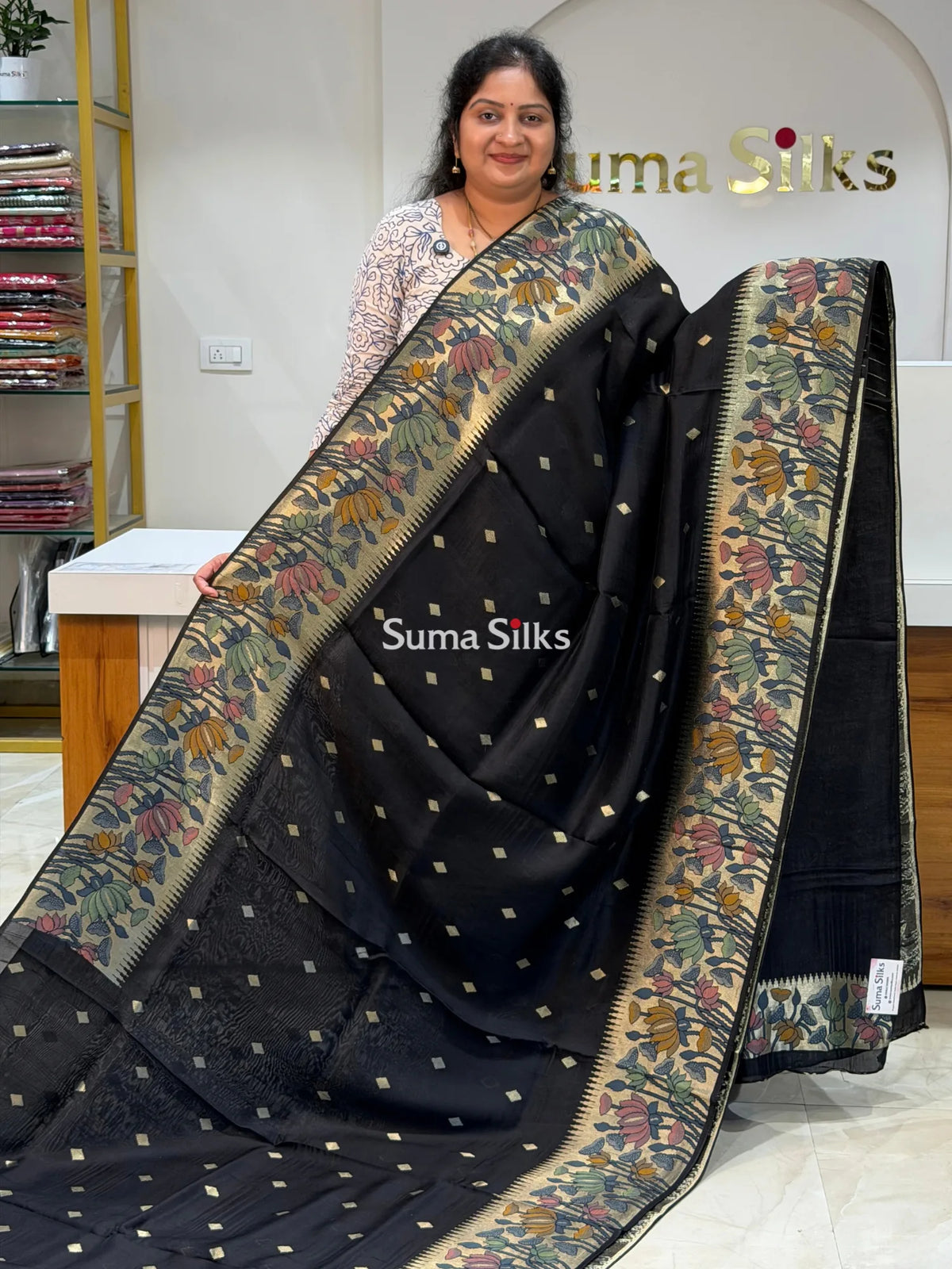 Moonga Tussar Lotus Black Color