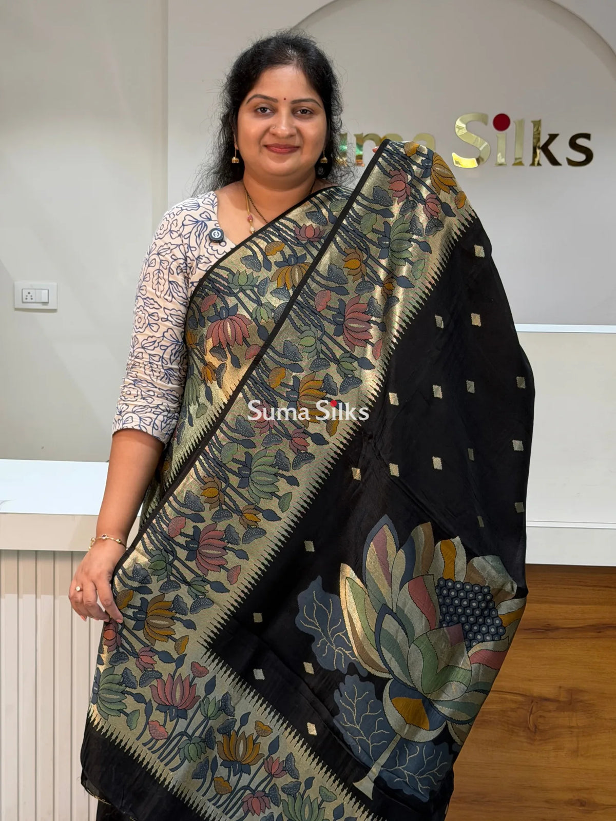 Moonga Tussar Lotus Black Color