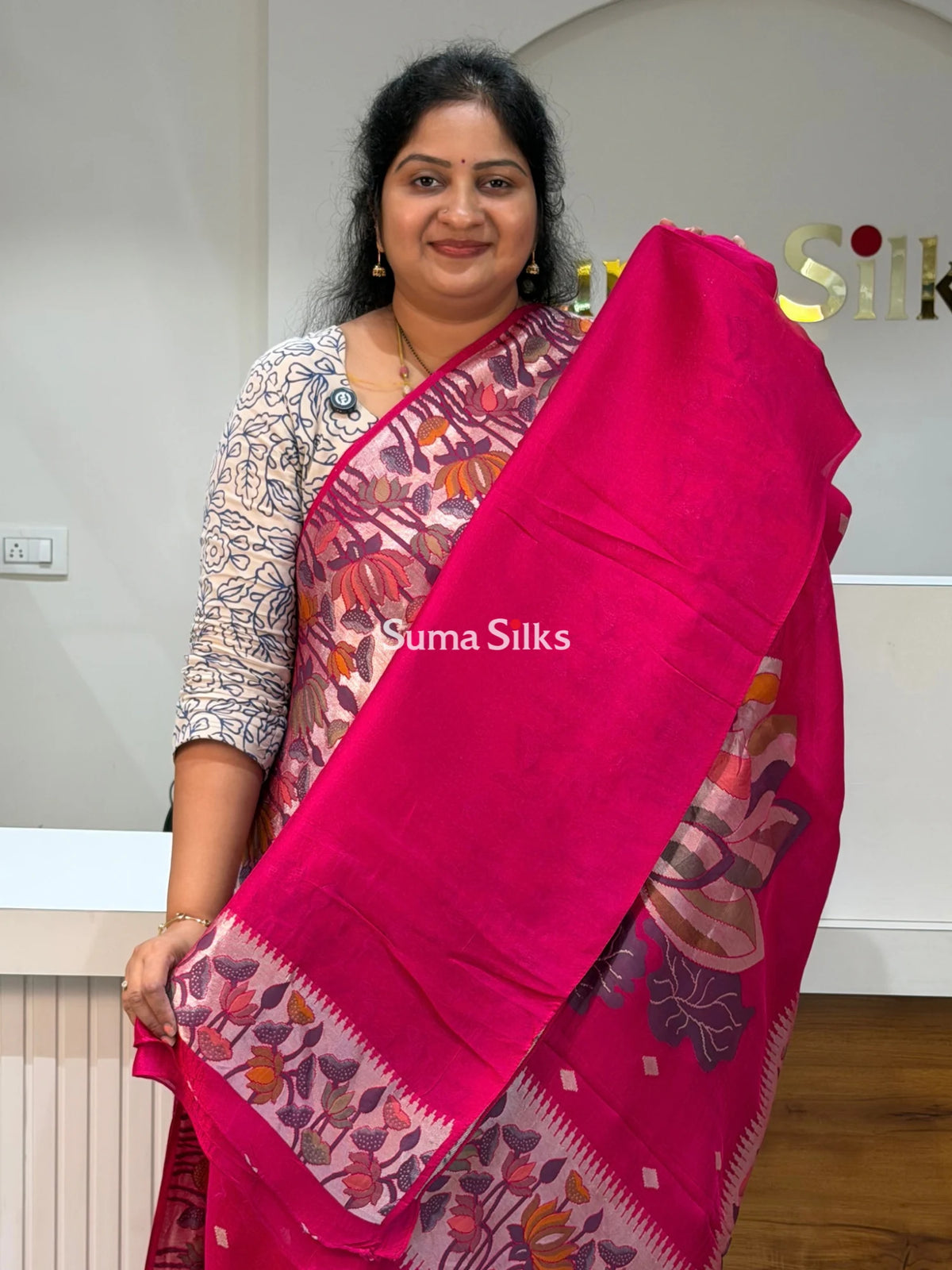 Moonga Tussar Lotus Pink Color