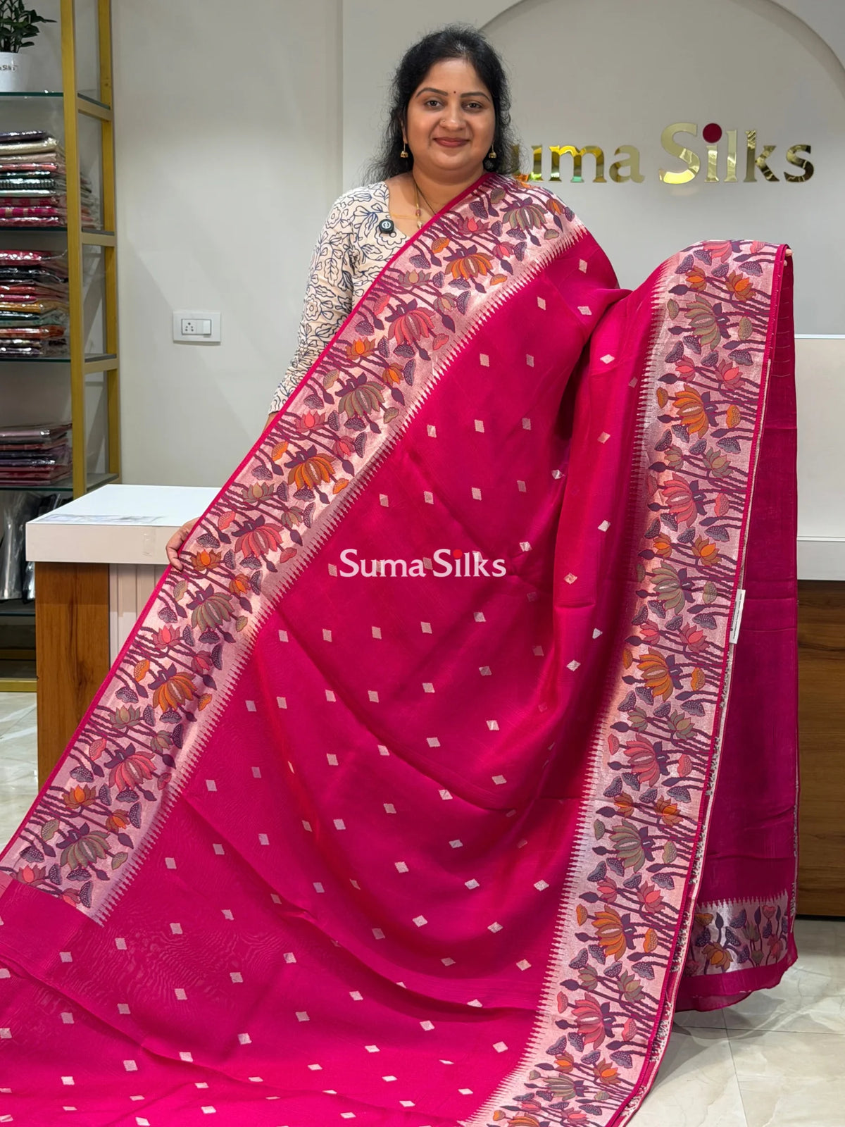 Moonga Tussar Lotus Pink Color