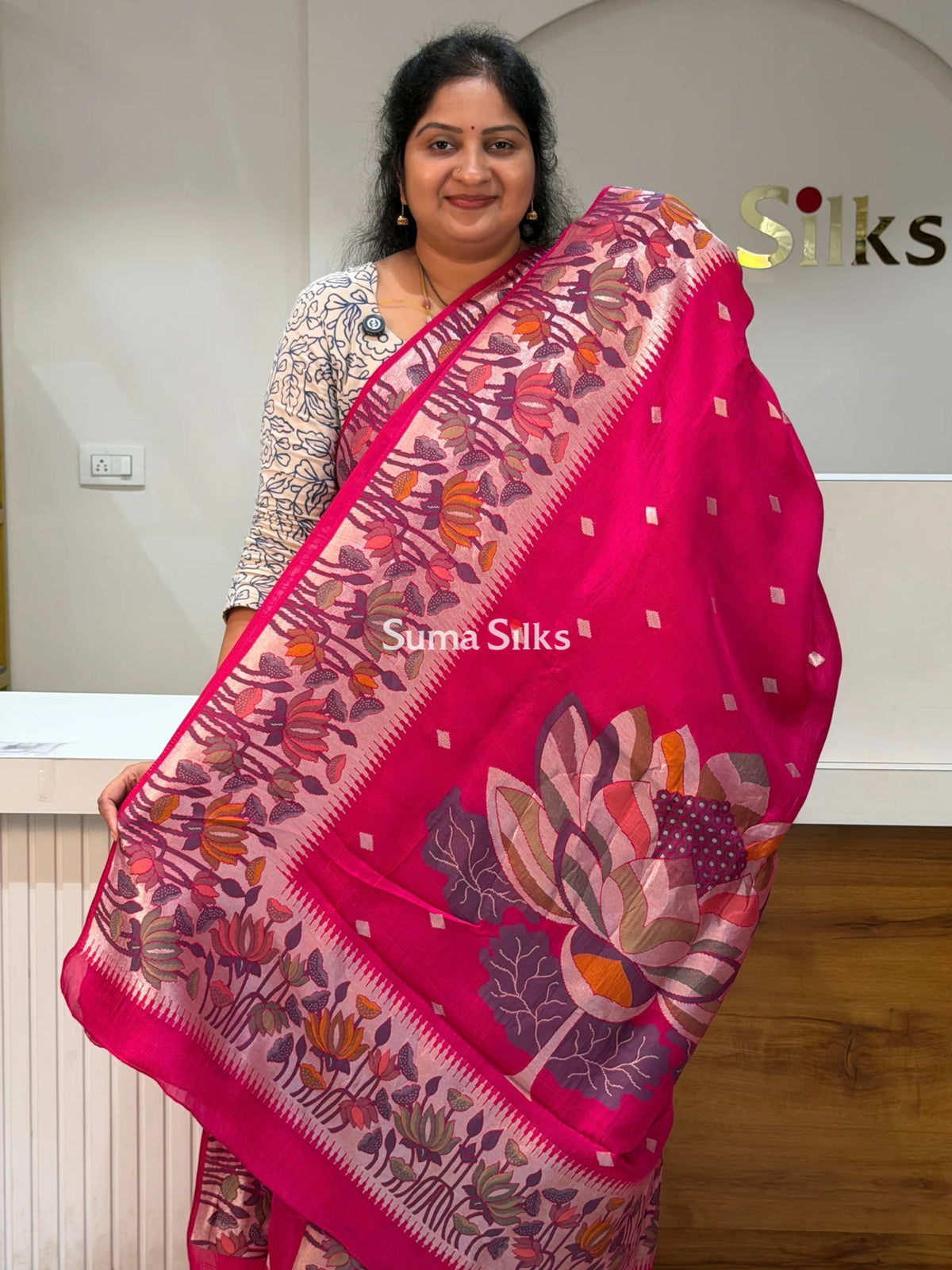 Moonga Tussar Lotus Pink Color
