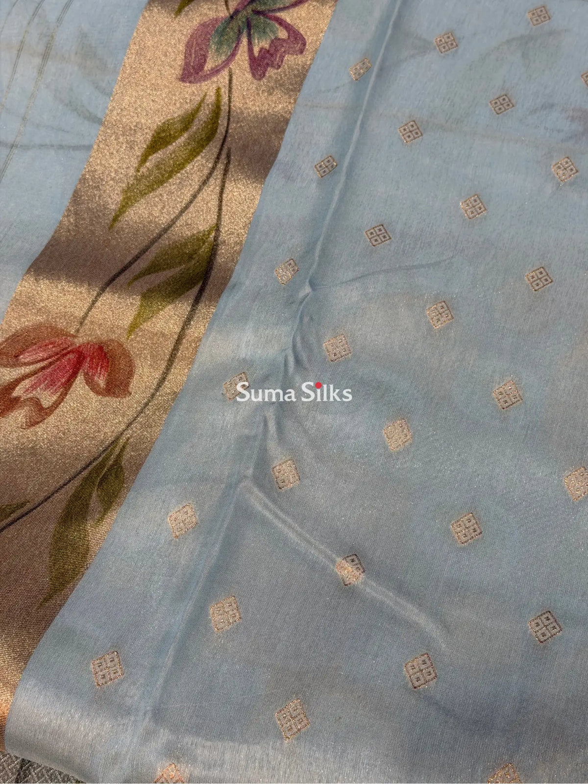 Moonga Silk Saree Powder Blue Color
