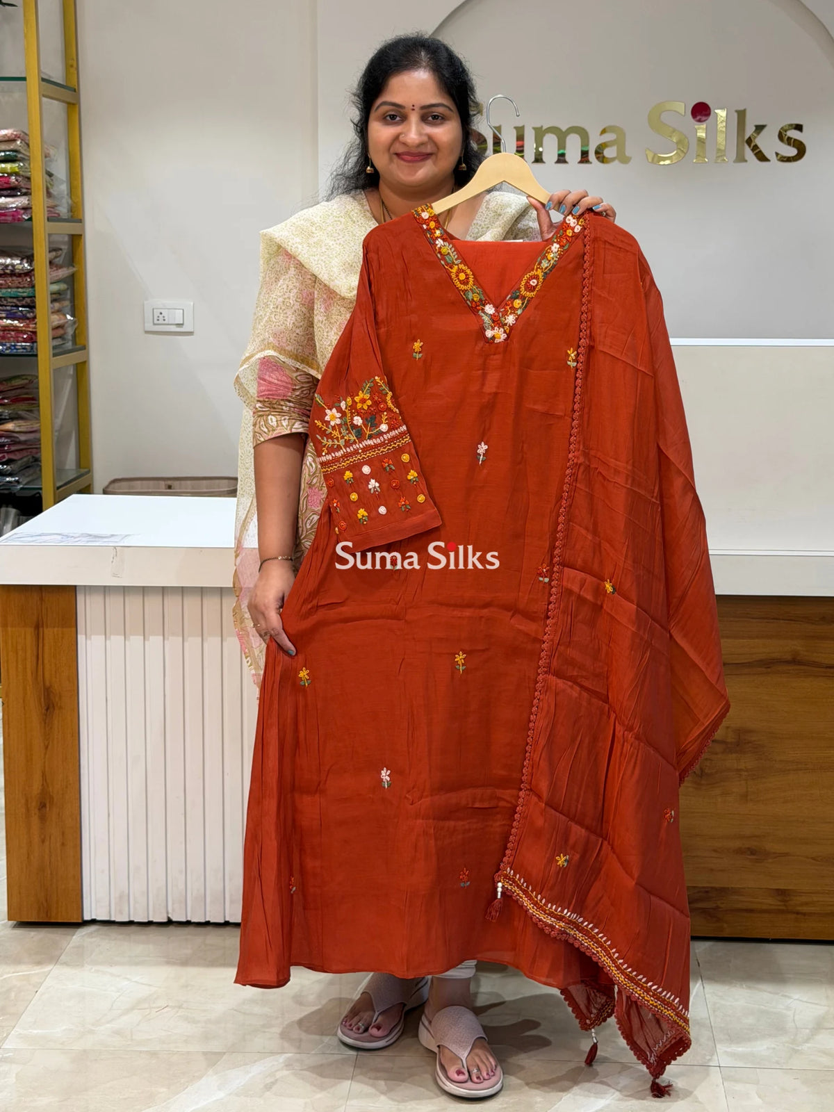 Mul Chanderi Suit Set Rust Color