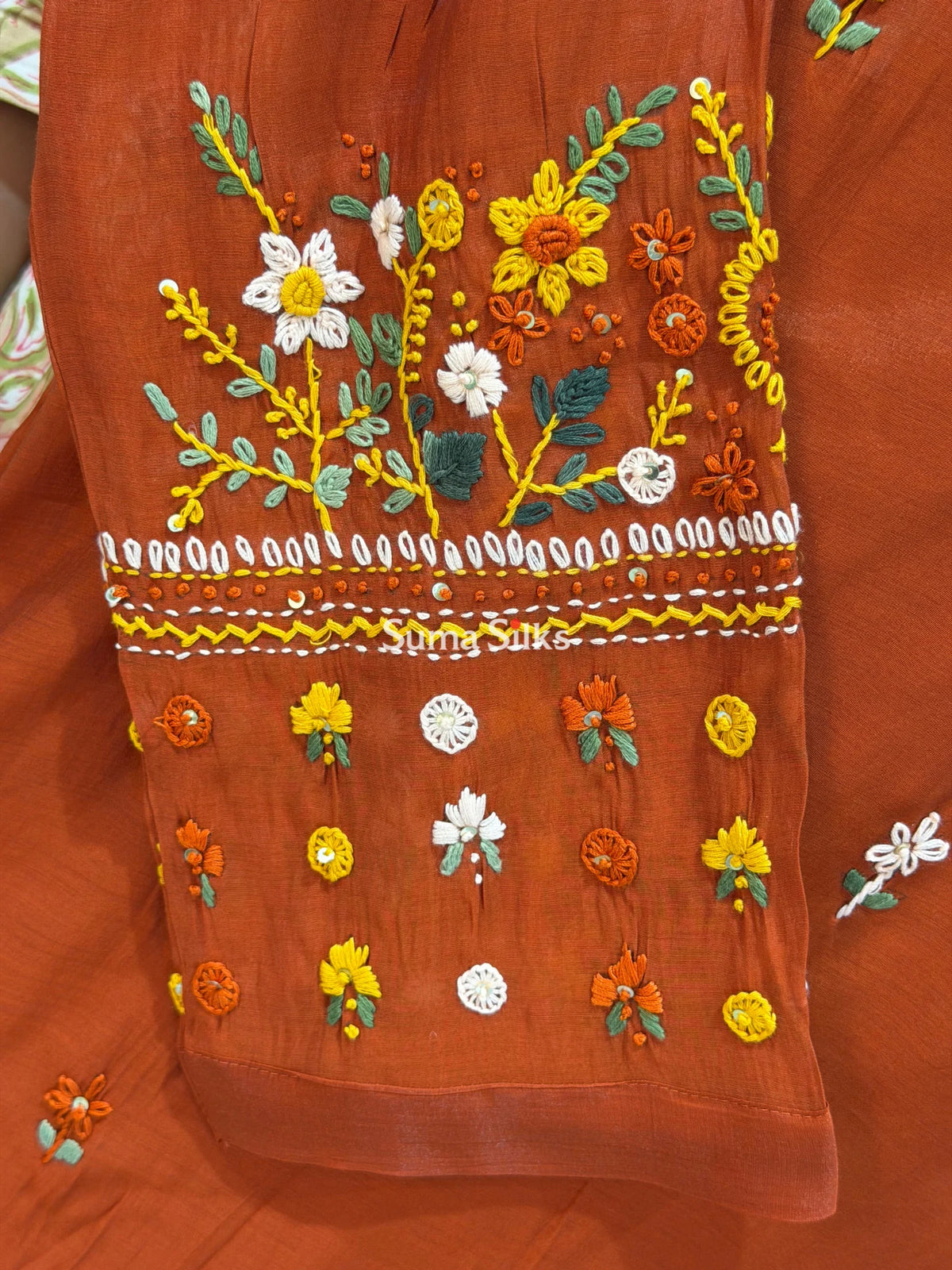 Mul Chanderi Suit Set Rust Color