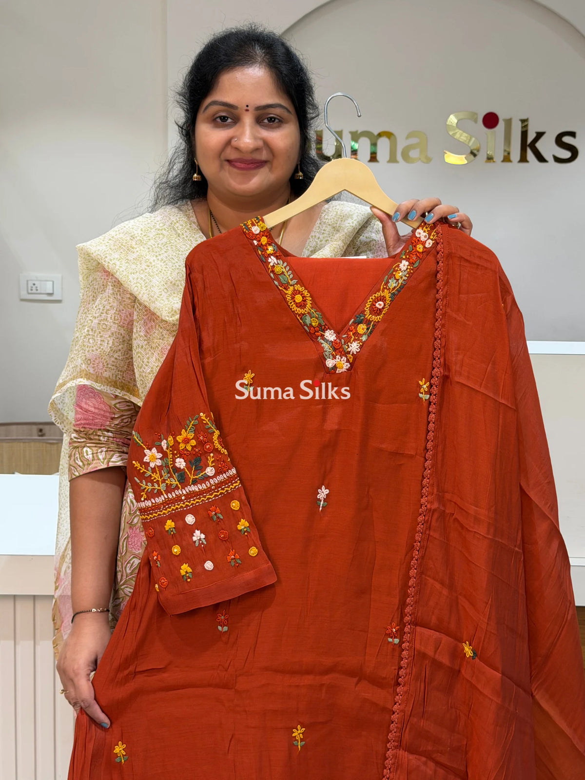 Mul Chanderi Suit Set Rust Color