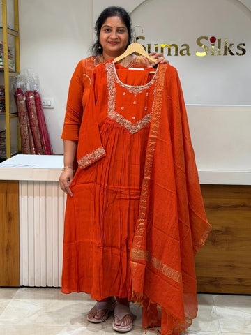 Mul Chanderi with Handwork Suit Set with Kardana Work