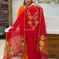 Muslin Jamdani Flower Neck Pattern Red