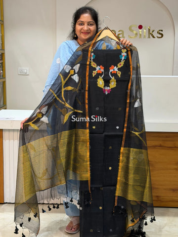 Muslin Jamdani Allover Dupatta Black Color