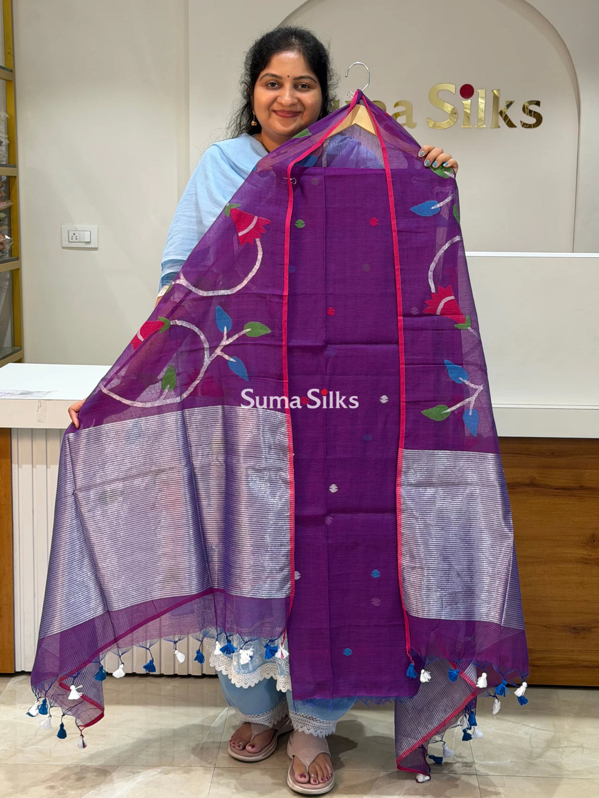 Muslin Jamdani Allover Dupatta Purple Color