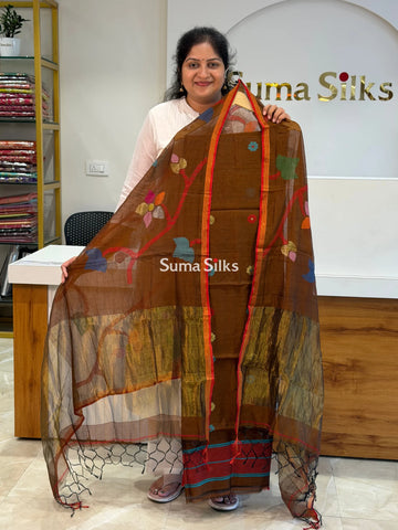 Muslin Jamdani Allover Floral Dupatta Brown SSS1529-16