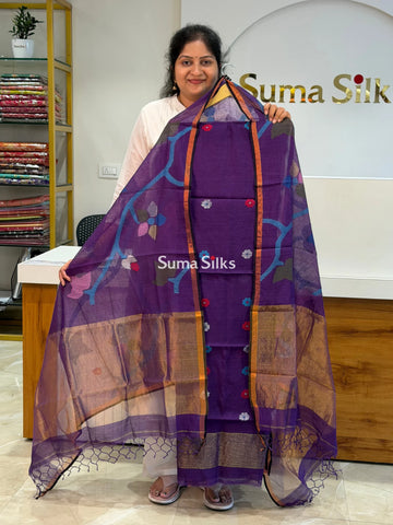 Muslin Jamdani Allover Floral Dupatta Purple SSS1529-3