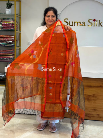 Muslin Jamdani Allover Floral Dupatta Rust SSS1529-12