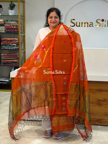 Muslin Jamdani Allover Floral Dupatta Rust SSS1531-1