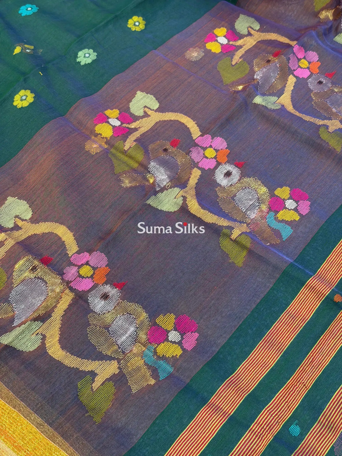 Muslin Jamdani Bird Flower Rama Blue