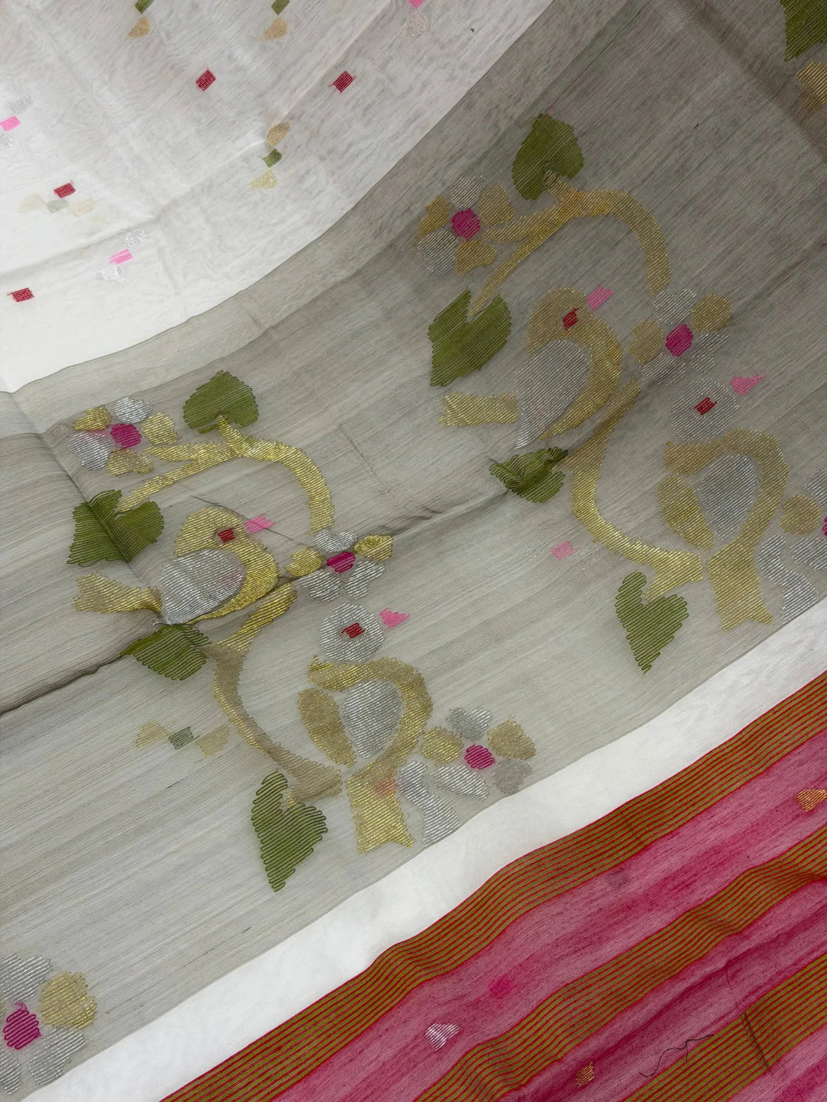 Muslin Jamdani Bird Flower White