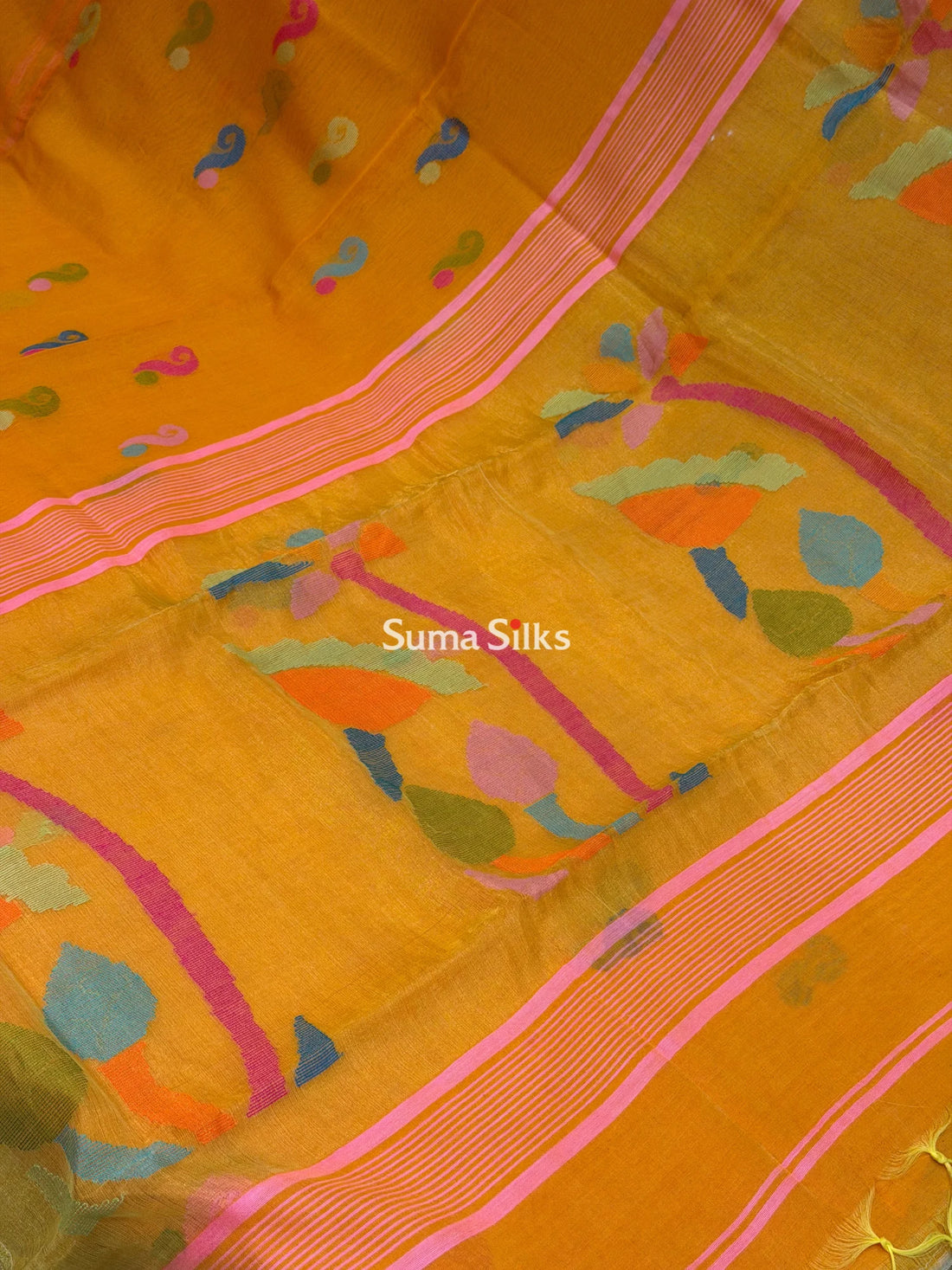 Muslin Jamdani Buds Flowers Design Musturd