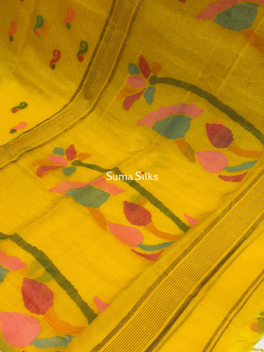 Muslin Jamdani Buds Flowers Design Yellow
