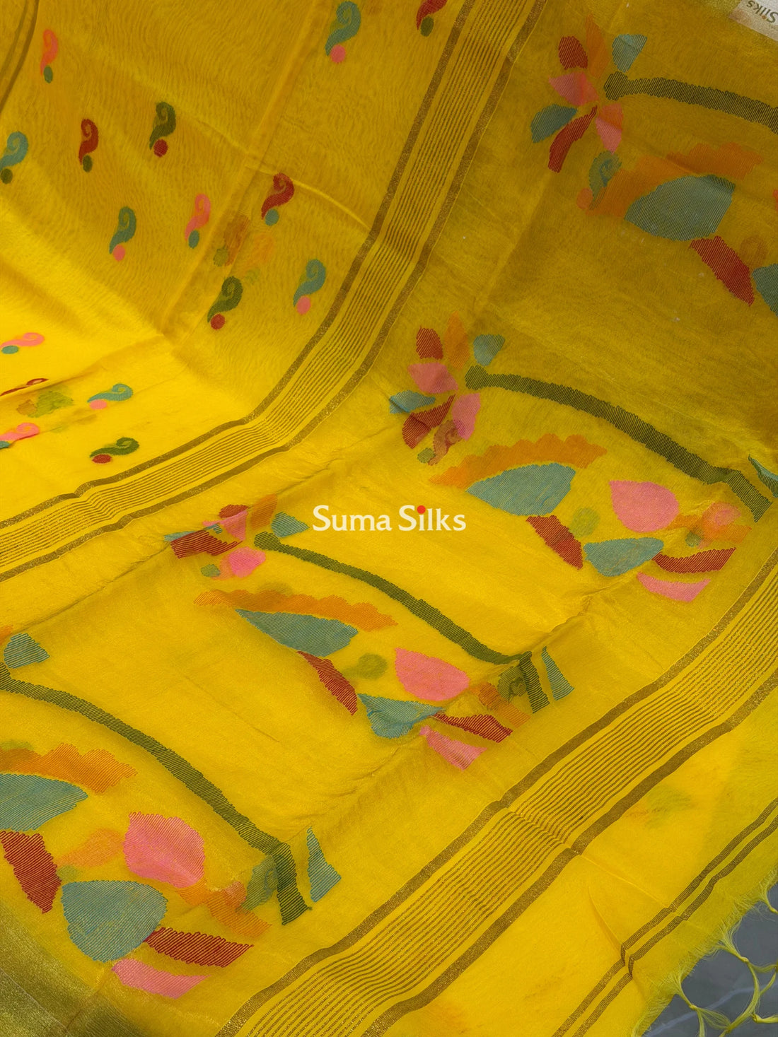 Muslin Jamdani Buds Flowers Design Yellow