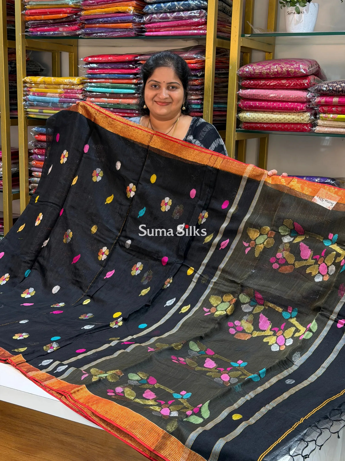 Muslin Jamdani Butterfly-Black Zari Butti