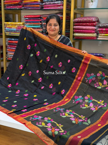 Muslin Jamdani Butterfly Black Multi Butti