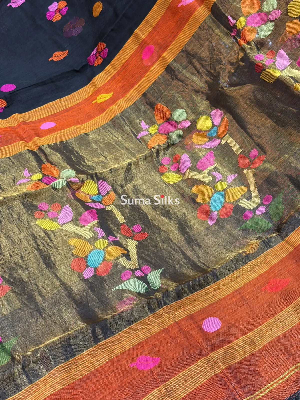 Muslin Jamdani Butterfly Black Rust Butti