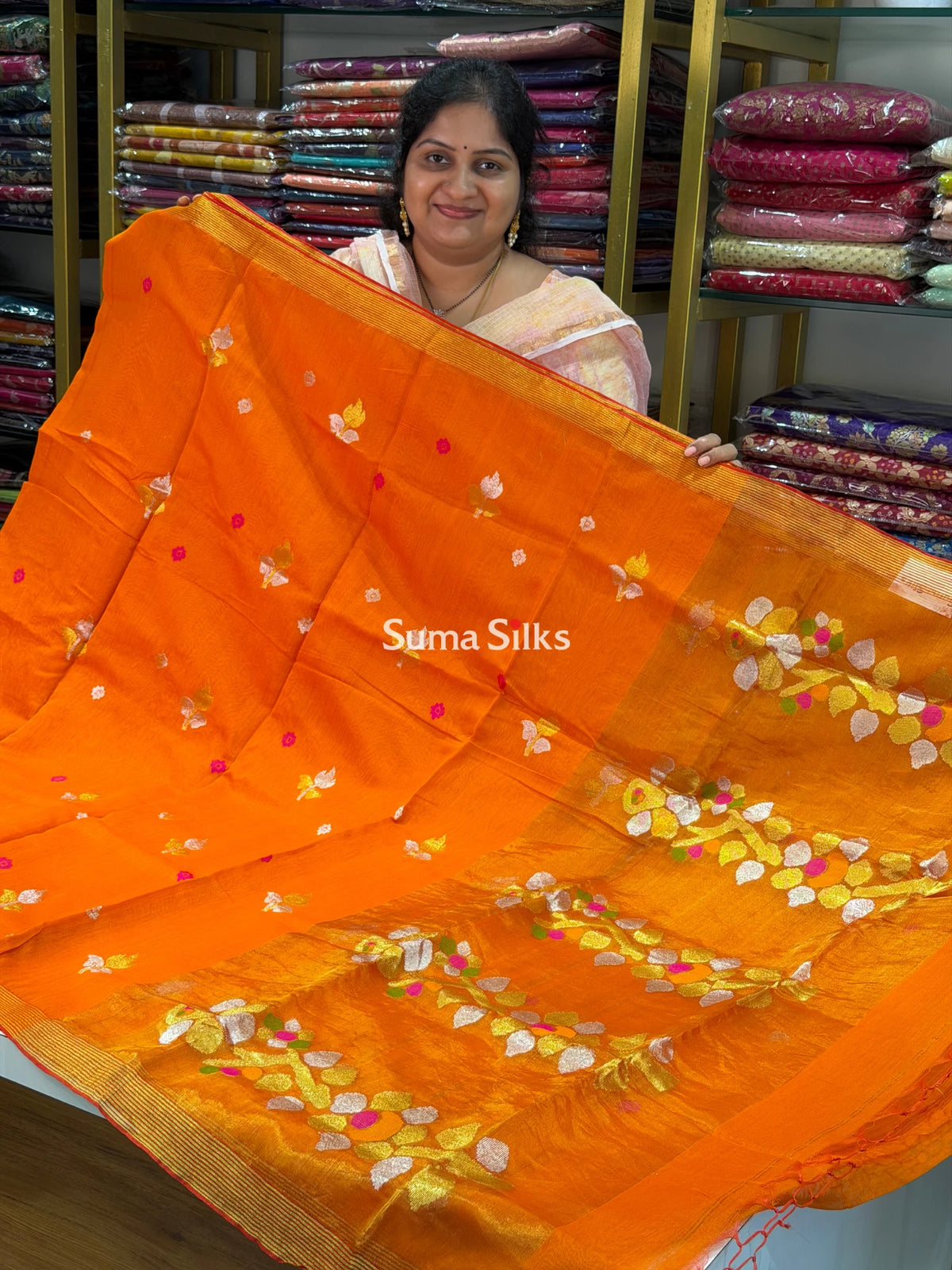 Muslin Jamdani Creeper Light Orange