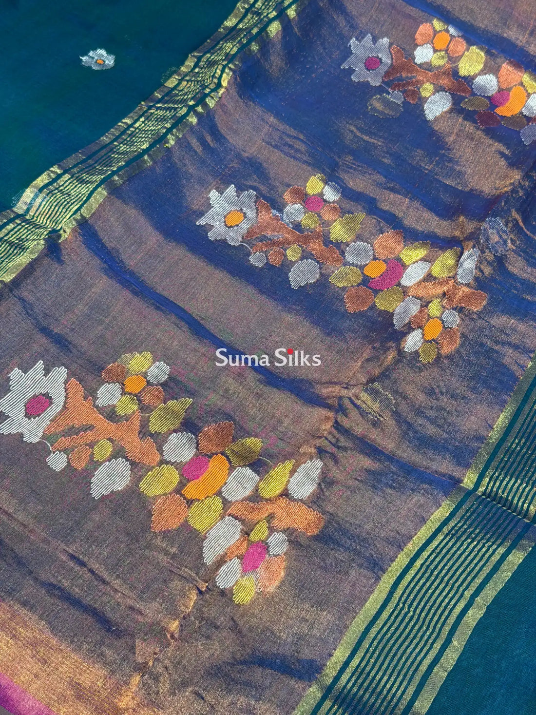 Muslin Jamdani Creeper Peacock Green