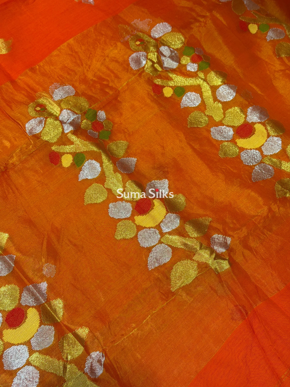 Muslin Jamdani Creeper Orange Color