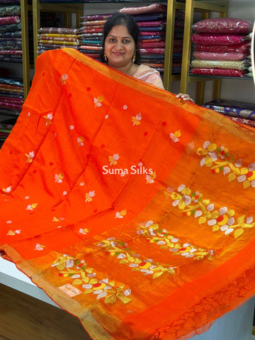 Muslin Jamdani Creeper Orange Color
