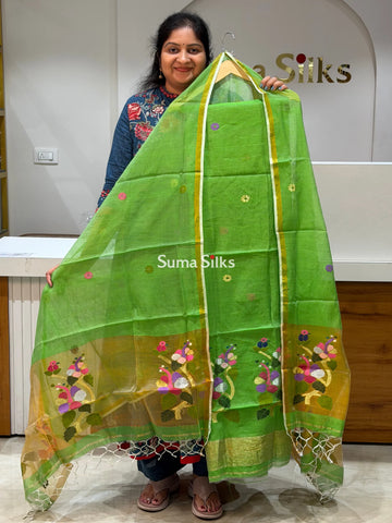 Muslin Jamdani Daman Hibiscus Design Green Color