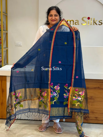 Muslin Jamdani Daman Hibiscus Navy