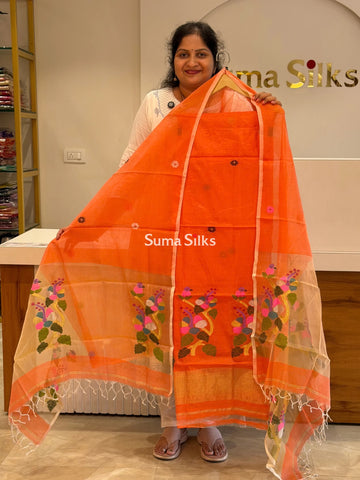 Muslin Jamdani Daman Hibiscus Orange