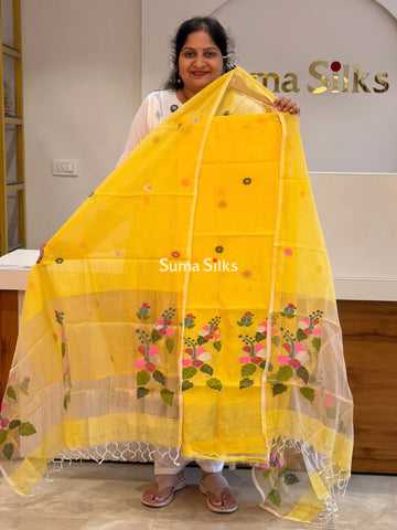 Muslin Jamdani Daman Hibiscus Yellow