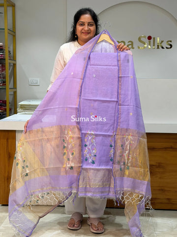 Muslin Jamdani Daman Stem Birds Lavender Color